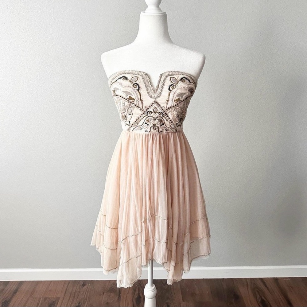 Free People Embroidered Bodice Corset Strapless Dress